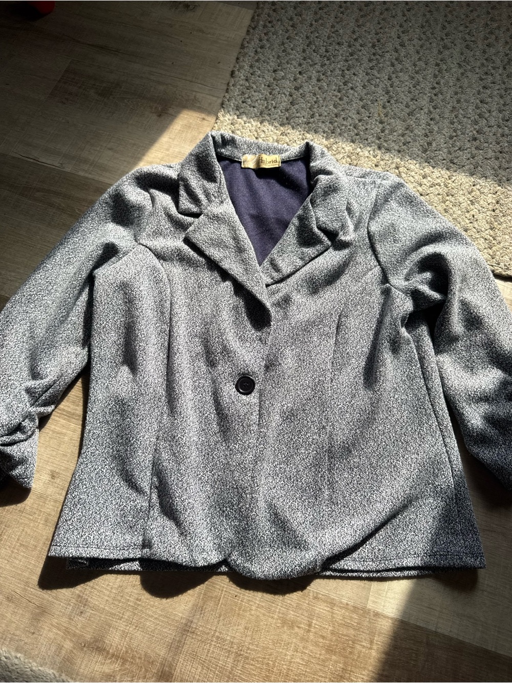Hybrid & company Gray Textured Single-Button Blazer Womens XL Work, 90’s, Y2K